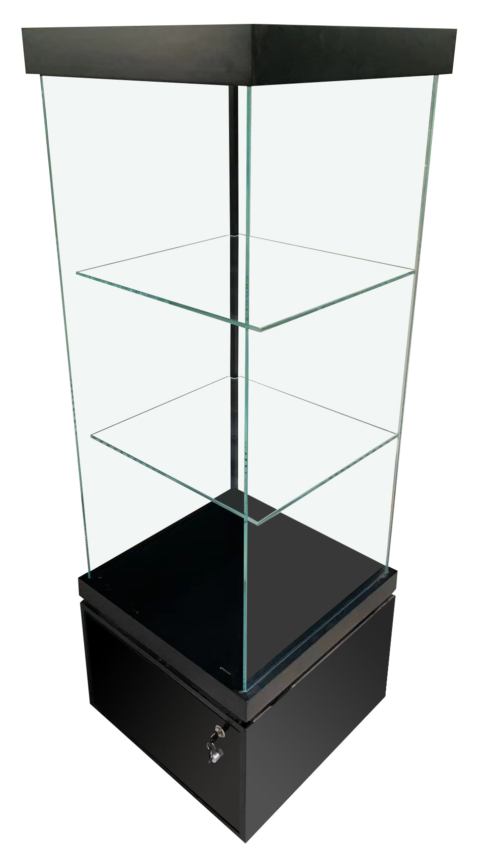 Black Glossy Wood Showcase with Aluminum Trim
