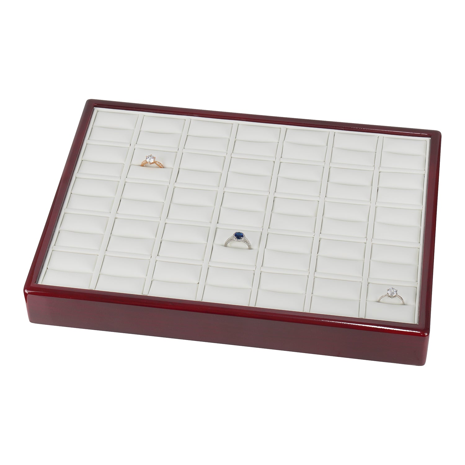 Genuine Wood Frame 35 Ring Tray with Leatherette Interior
