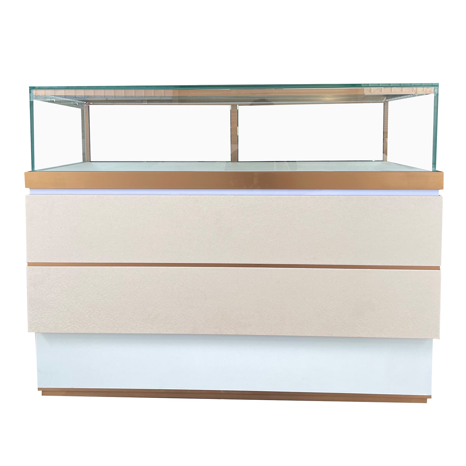 Luxe Jewelry Counter Showcase with Gold Trim