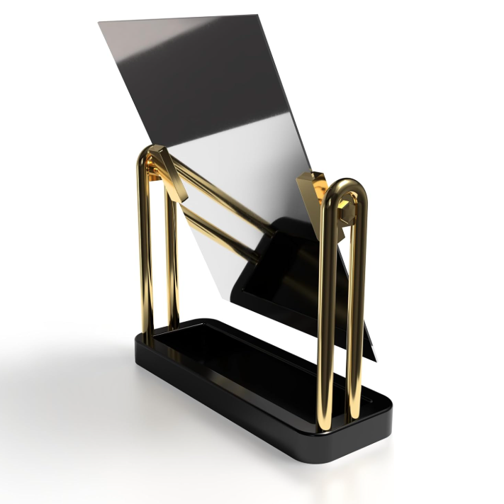 Elegant Jewelry Display Mirror with Black & Gold Stand