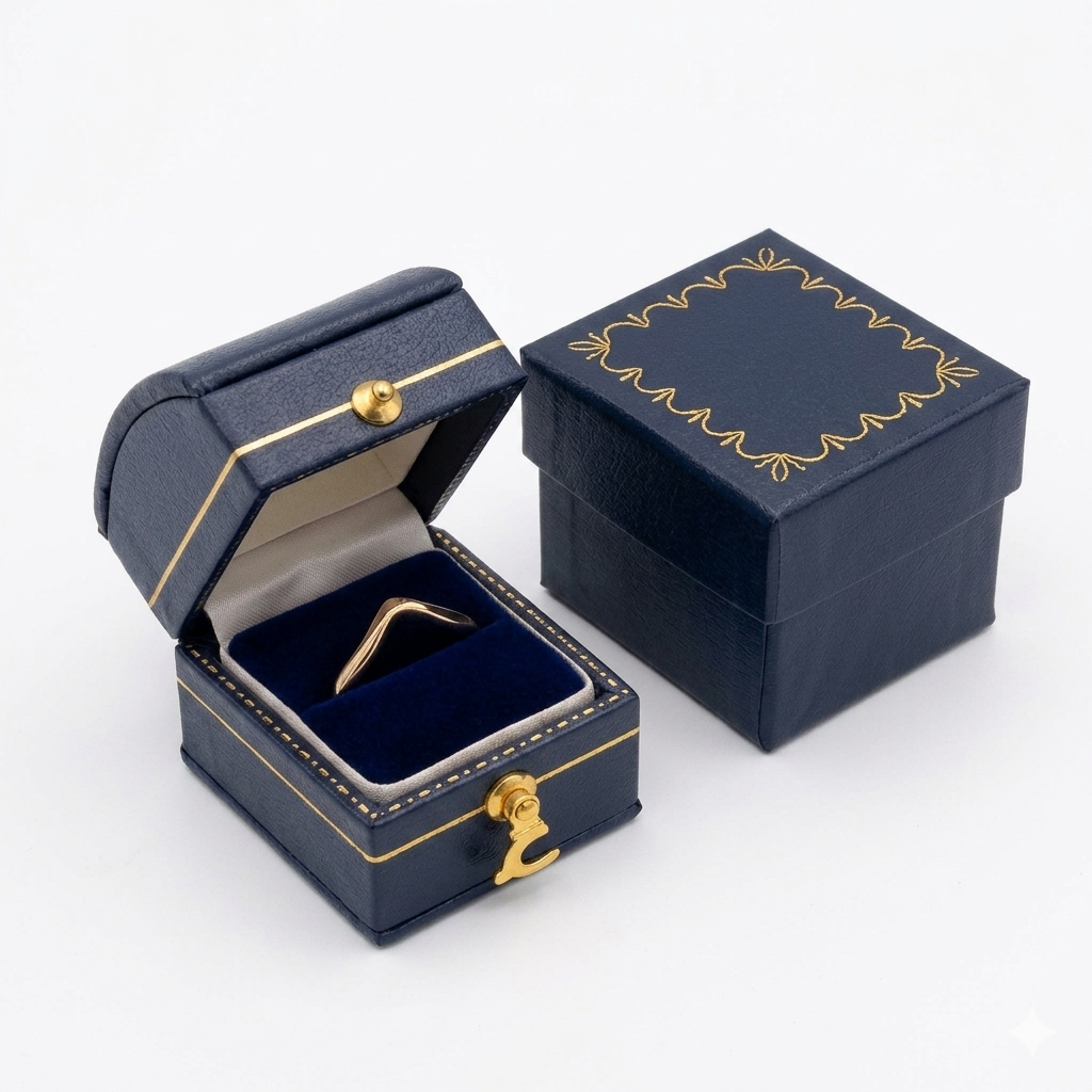 Leatherette Paper Covered Treasure Shaped Single Ring Box