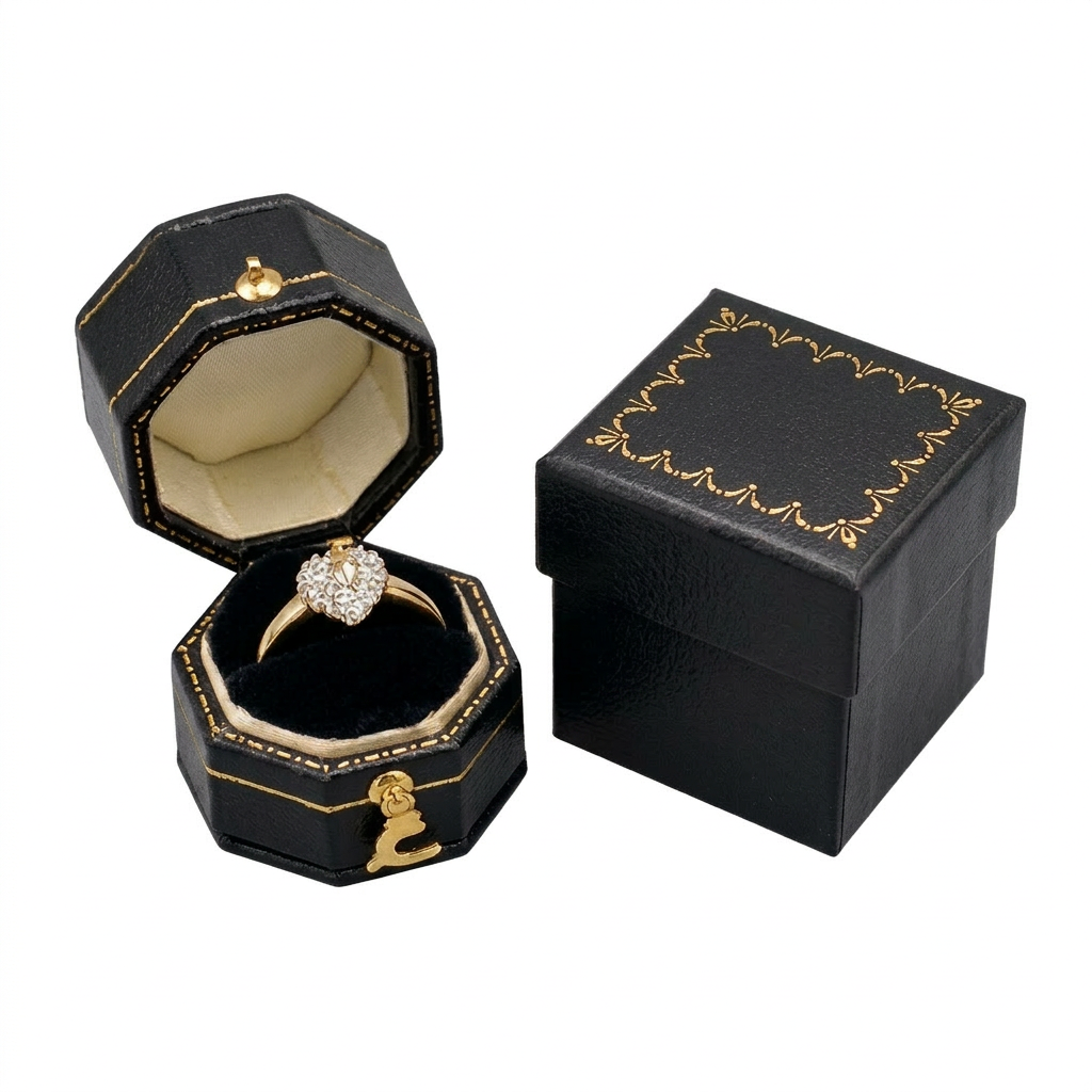 Leatherette Paper Covered Octagon Shaped Single Ring Box