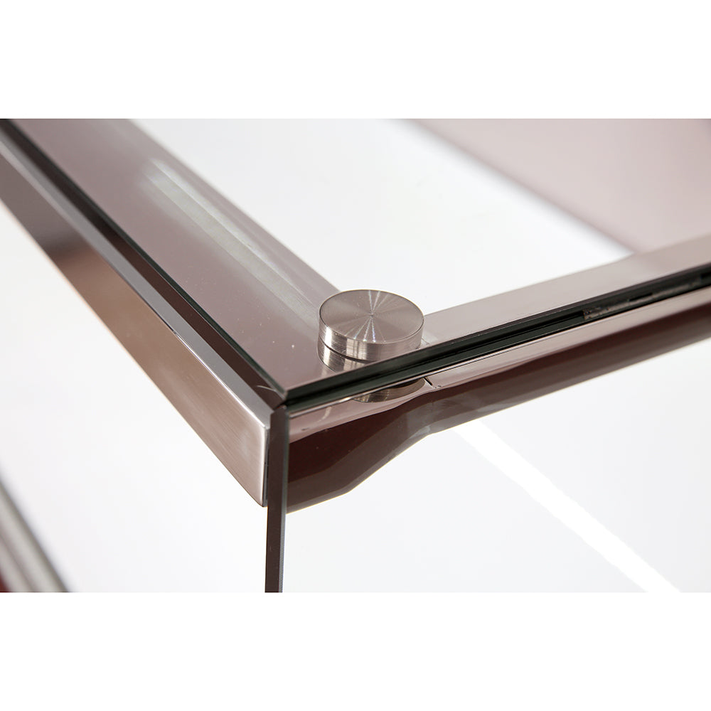 Modern Wooden Showcase with Stainless Steel Legs and Luscious Suede Inserts