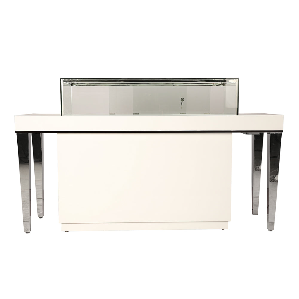 White Gloss Wood with Aluminum Frame Jewelry Display Showcase