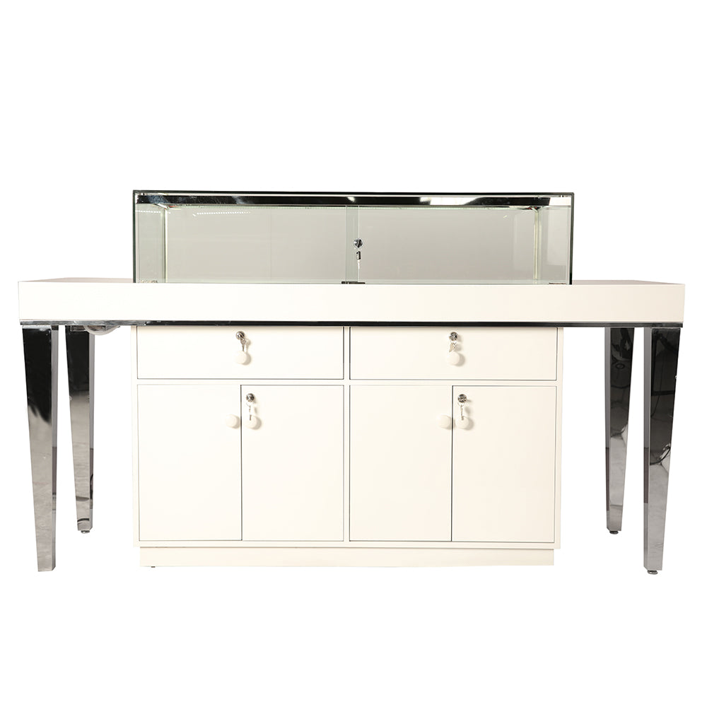 White Gloss Wood with Aluminum Frame Jewelry Display Showcase