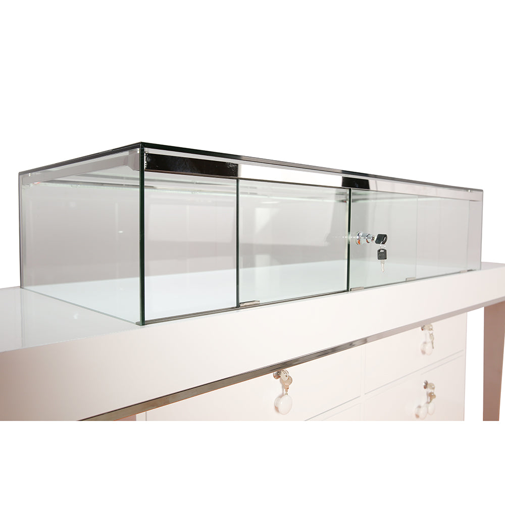 White Gloss Wood with Aluminum Frame Jewelry Display Showcase
