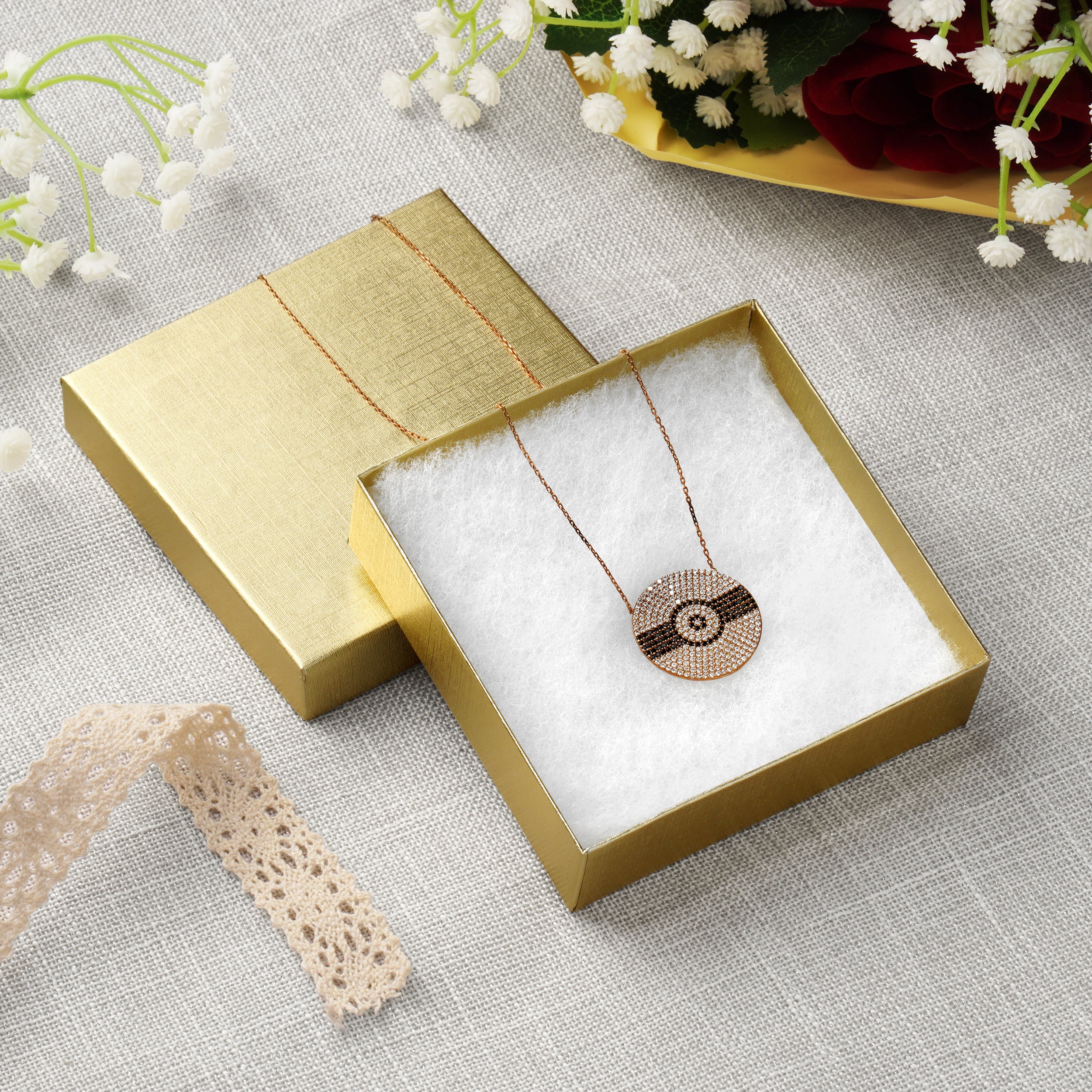 Silver and Gold Linen Cotton Filled Cardboard Box