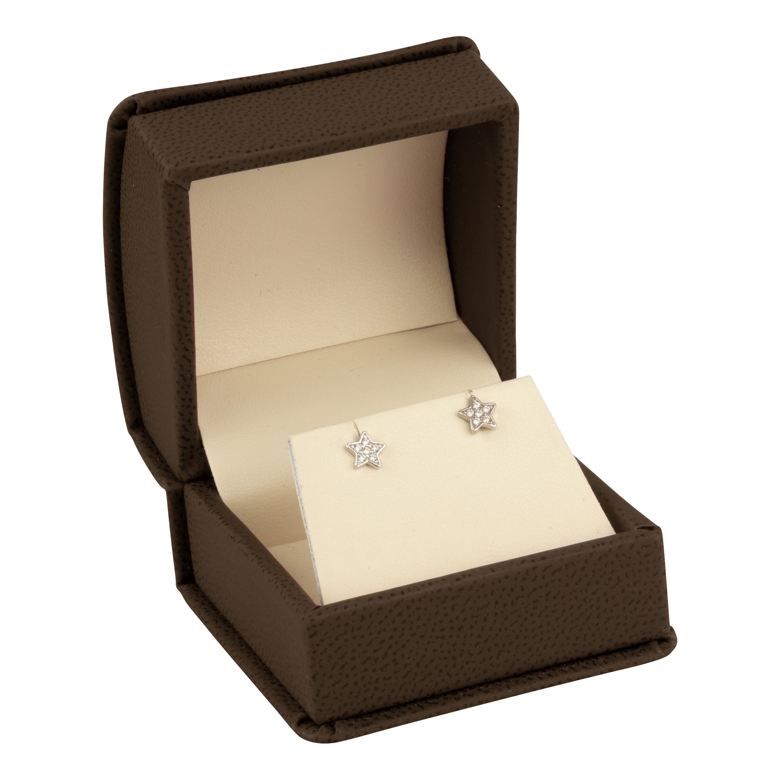 Leatherette Single Earring Box Leatherette Interior with Ribboned Packer
