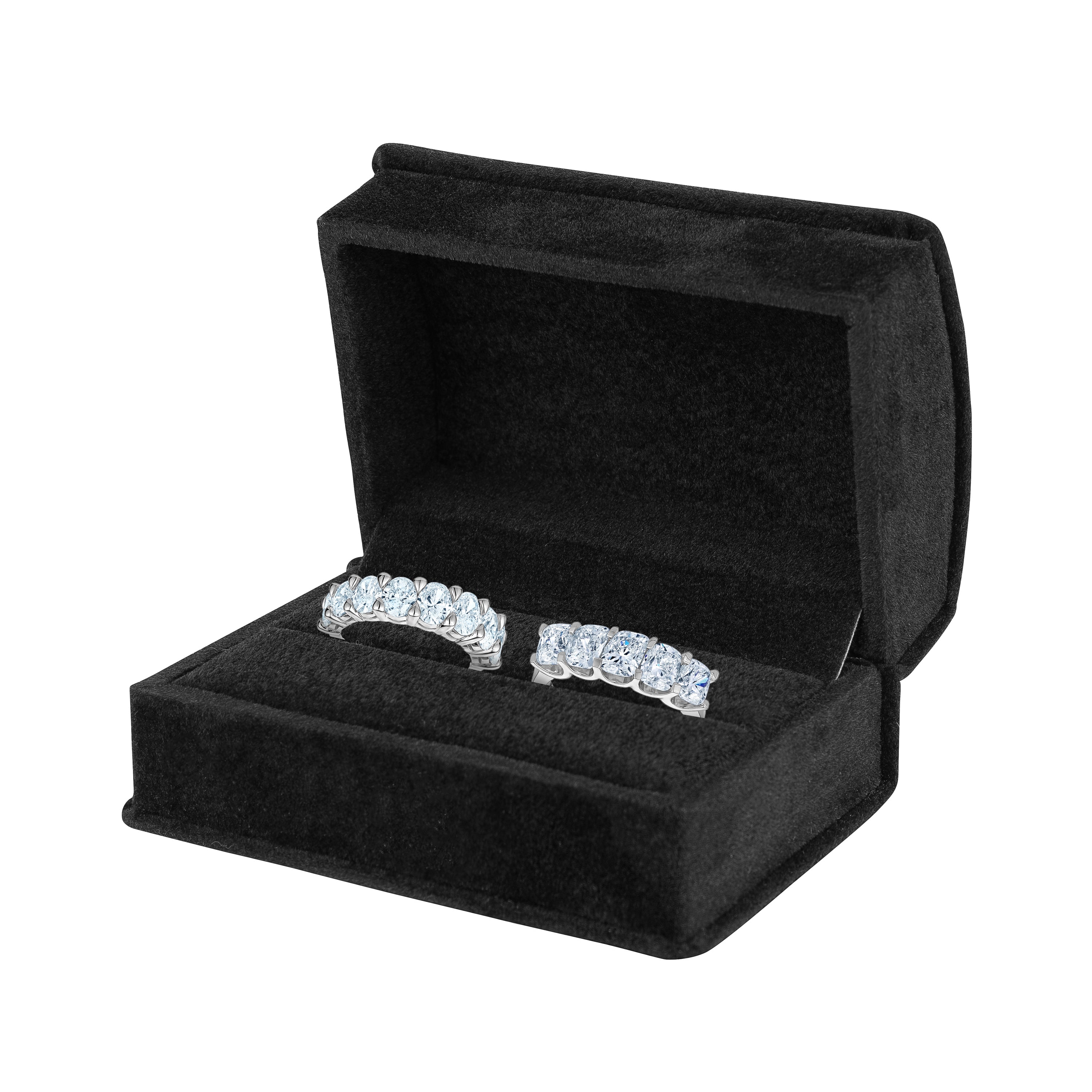 Suede Double Ring Box with Matching Interior with Ribboned Packer