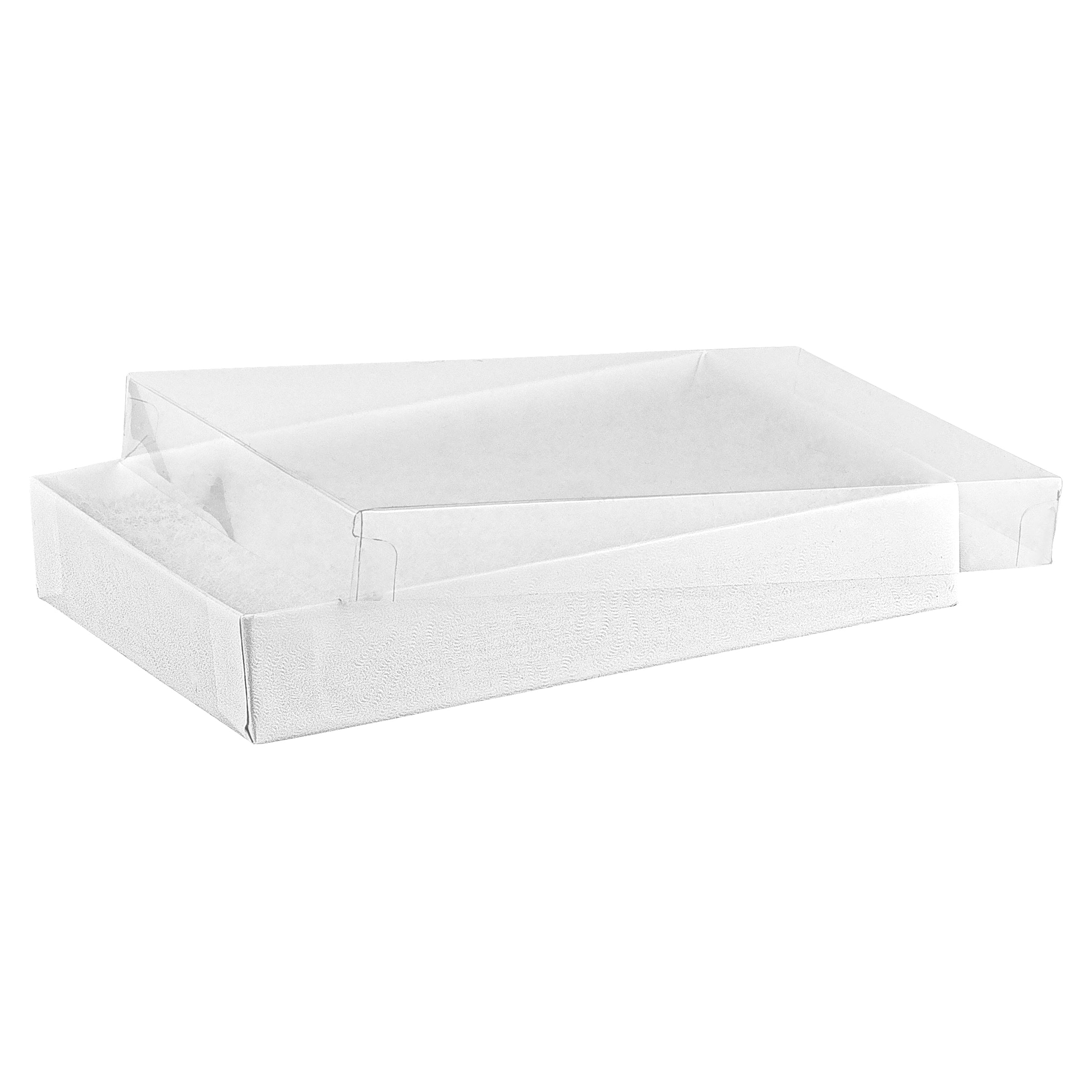 White Cotton Filled Cardboard Boxes with Clear Lid
