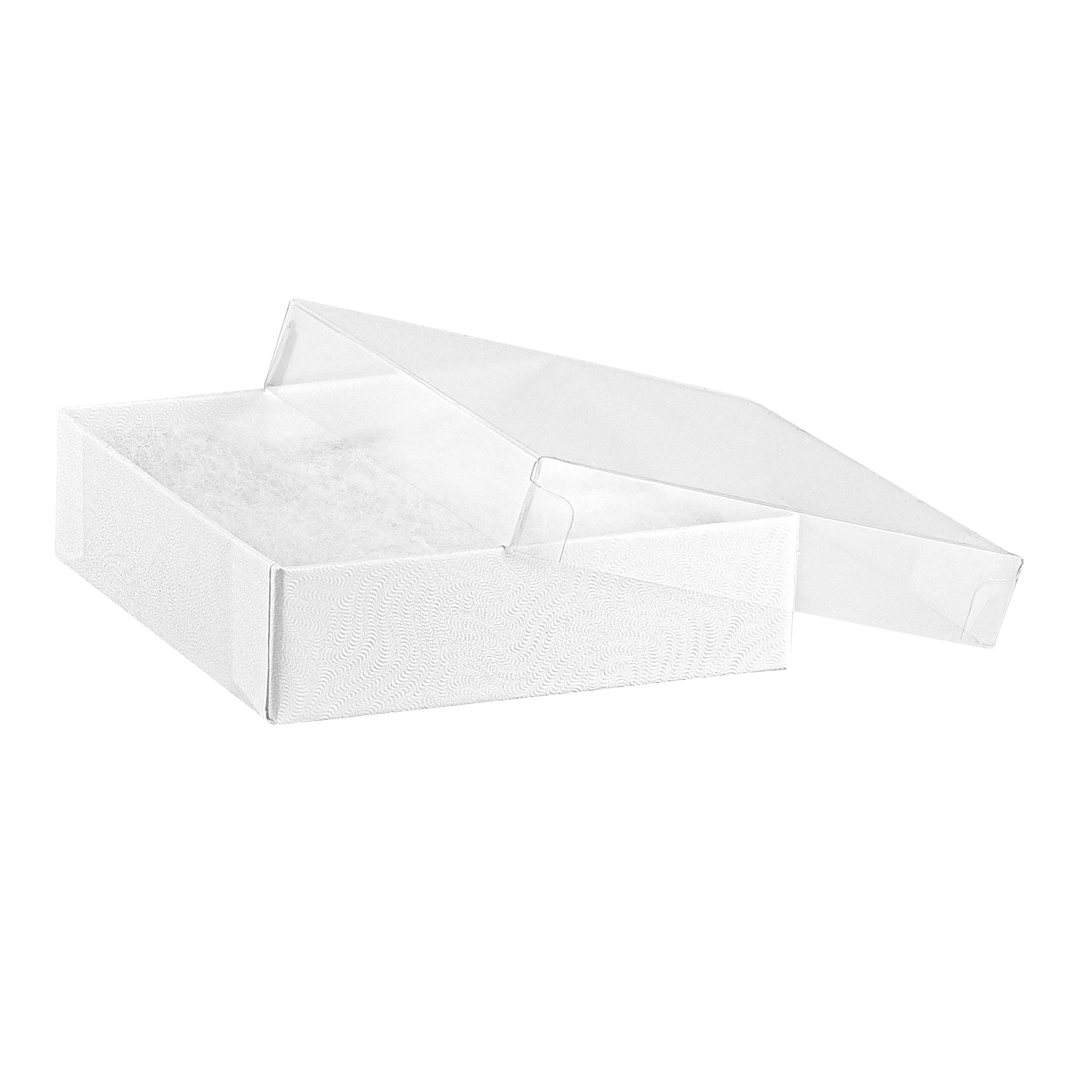 White Cotton Filled Cardboard Boxes with Clear Lid