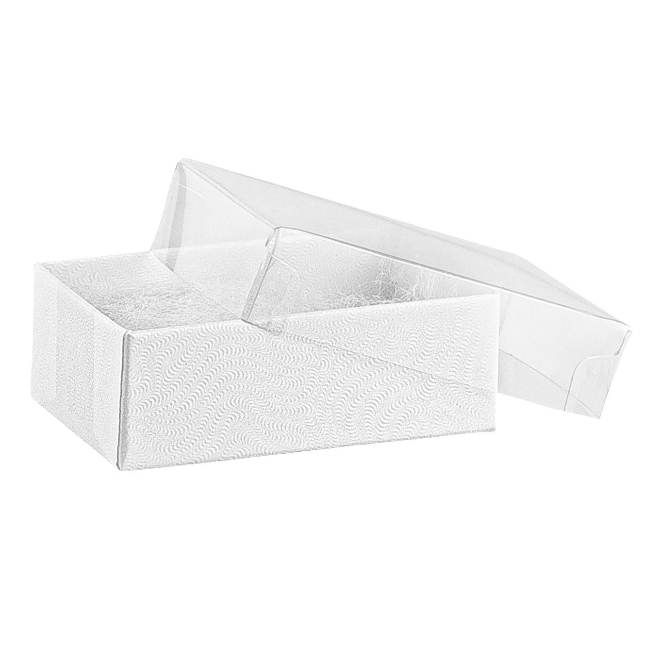 White Cotton Filled Cardboard Boxes with Clear Lid