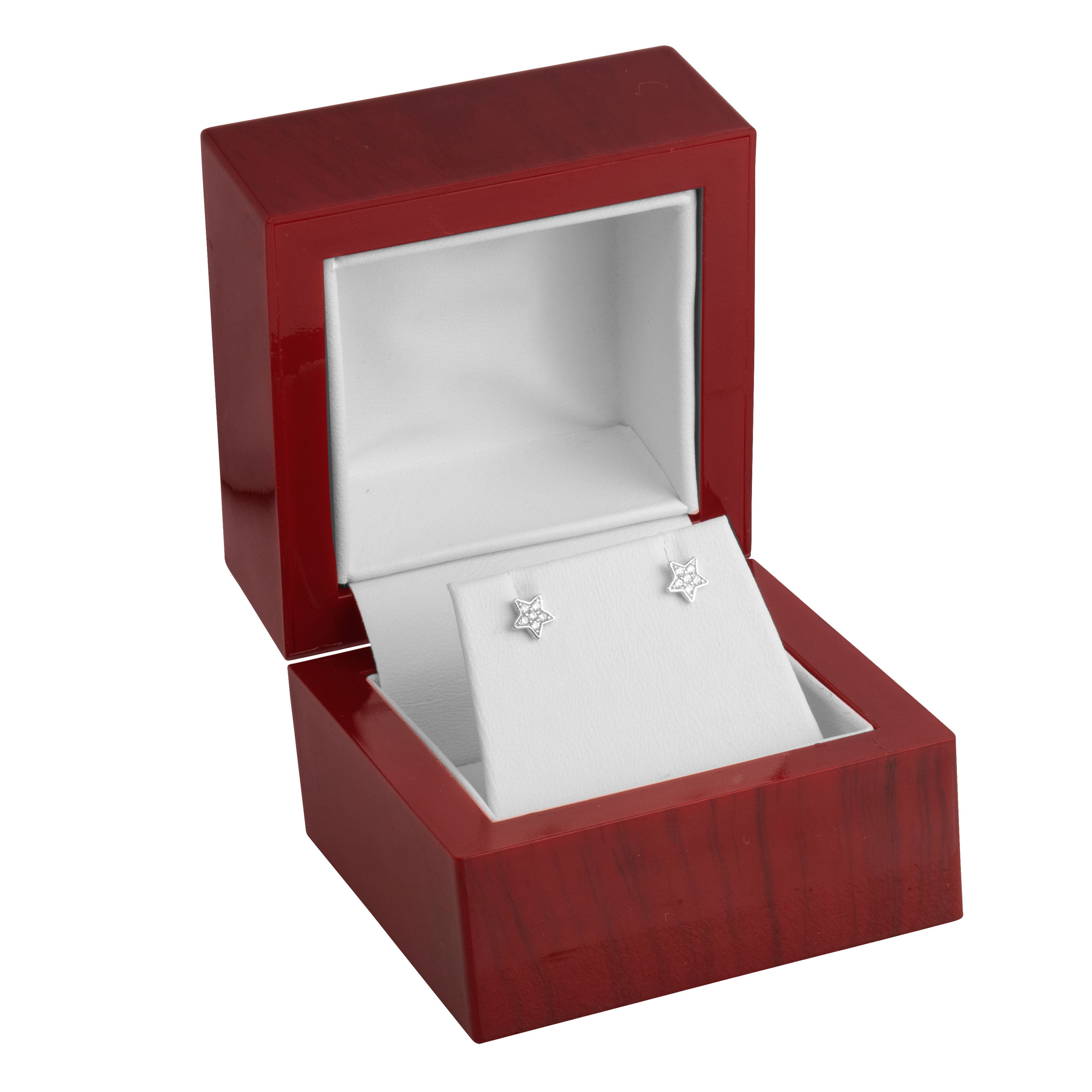 Rosewood Look Single Earring Box with White Leatherette Interior
