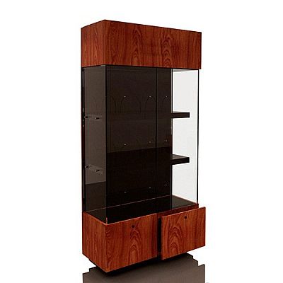Rosewood Trim with Black Aluminum Frame Jewelry Display Showcase