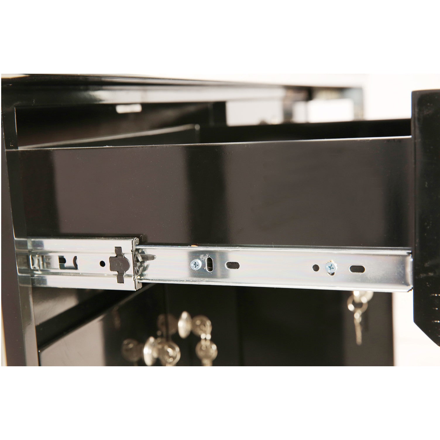 Aluminum Frame Display Case with White Center Panel and Wood Trim