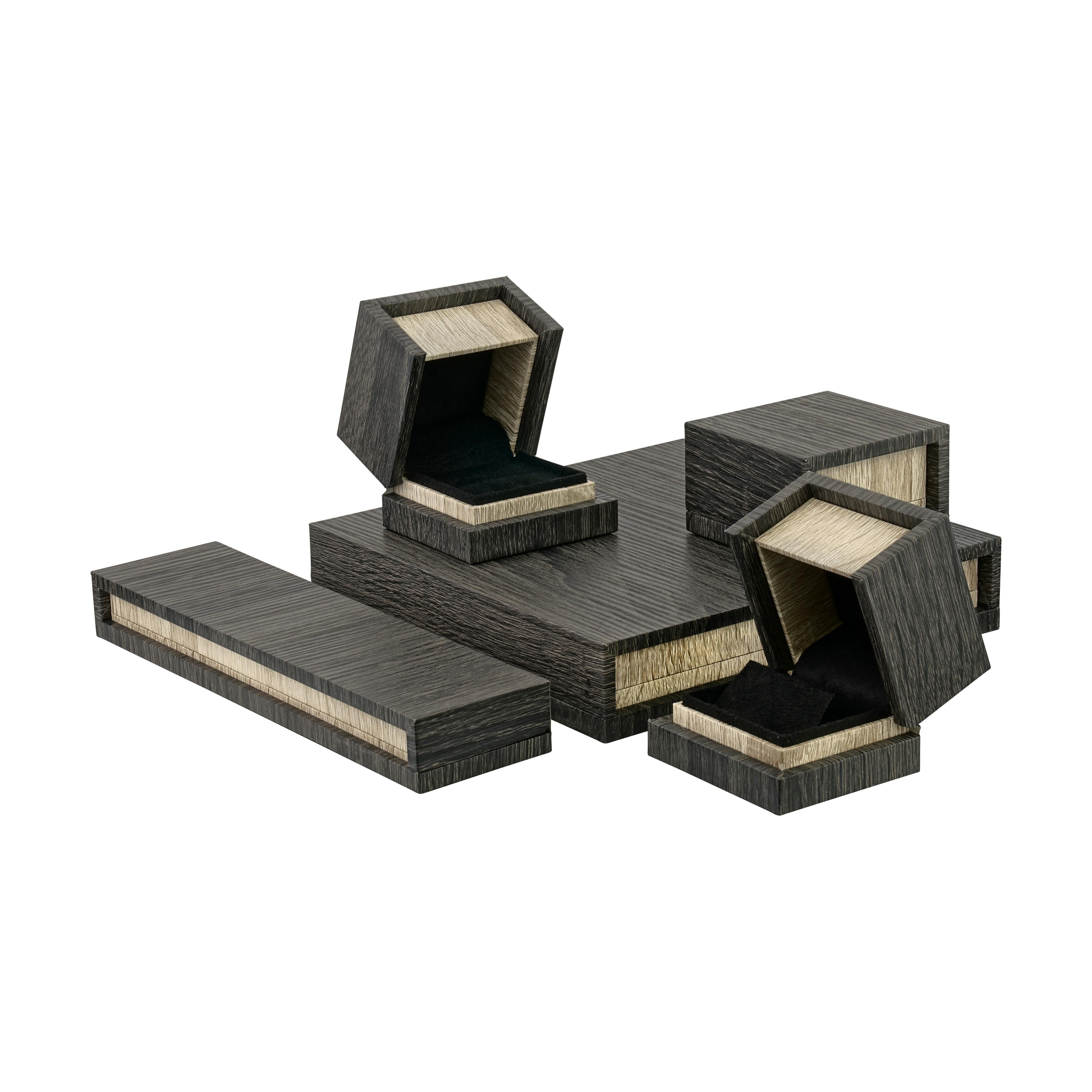 Textured Wood-Grain Bracelet Box with Rich Suede Interior
