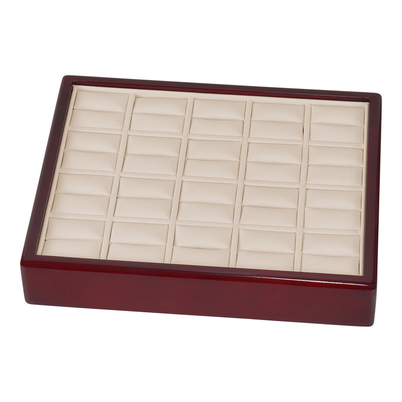 Genuine Wood Frame 20 Ring Tray with Leatherette Interior