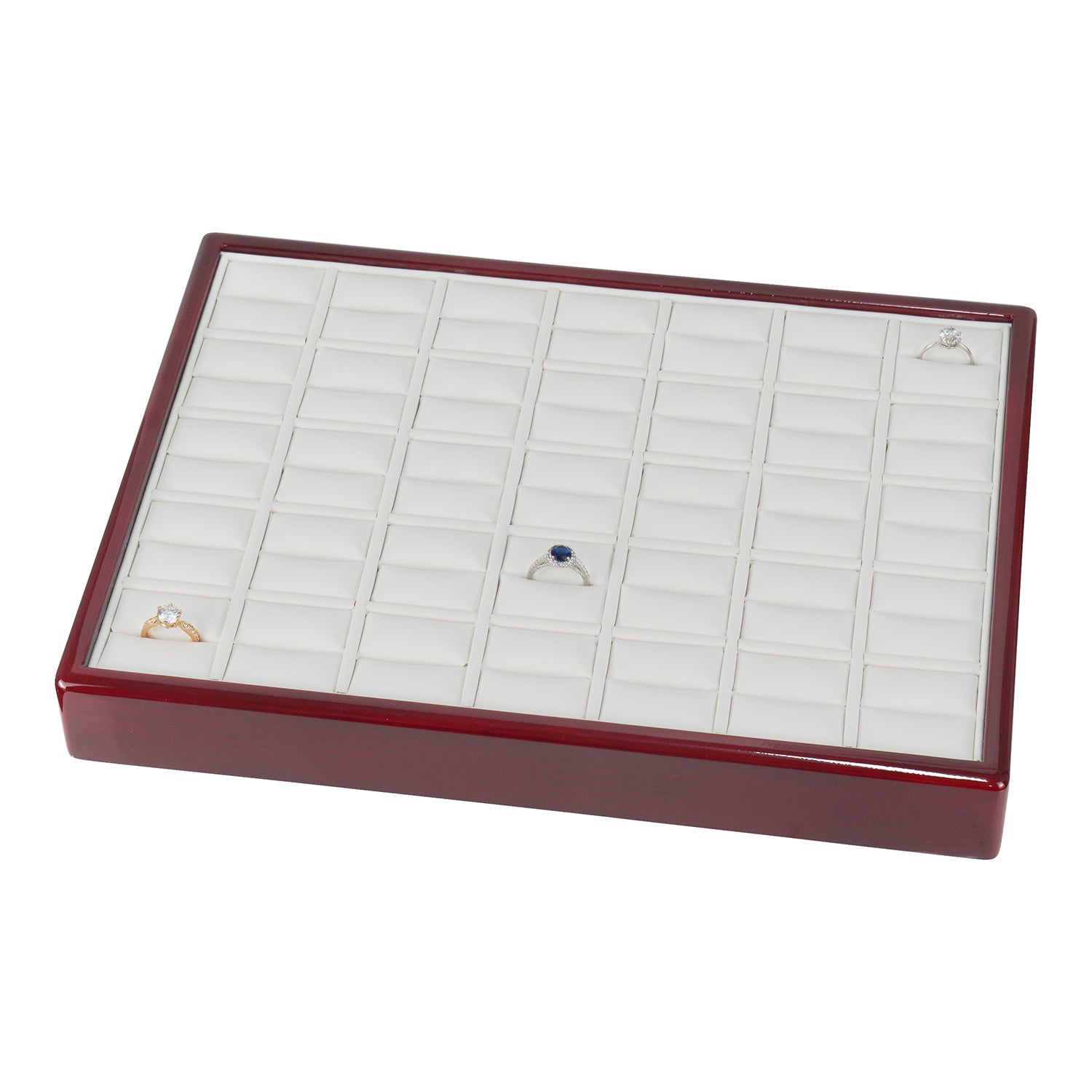 Genuine Wood Frame 35 Ring Tray with Leatherette Interior
