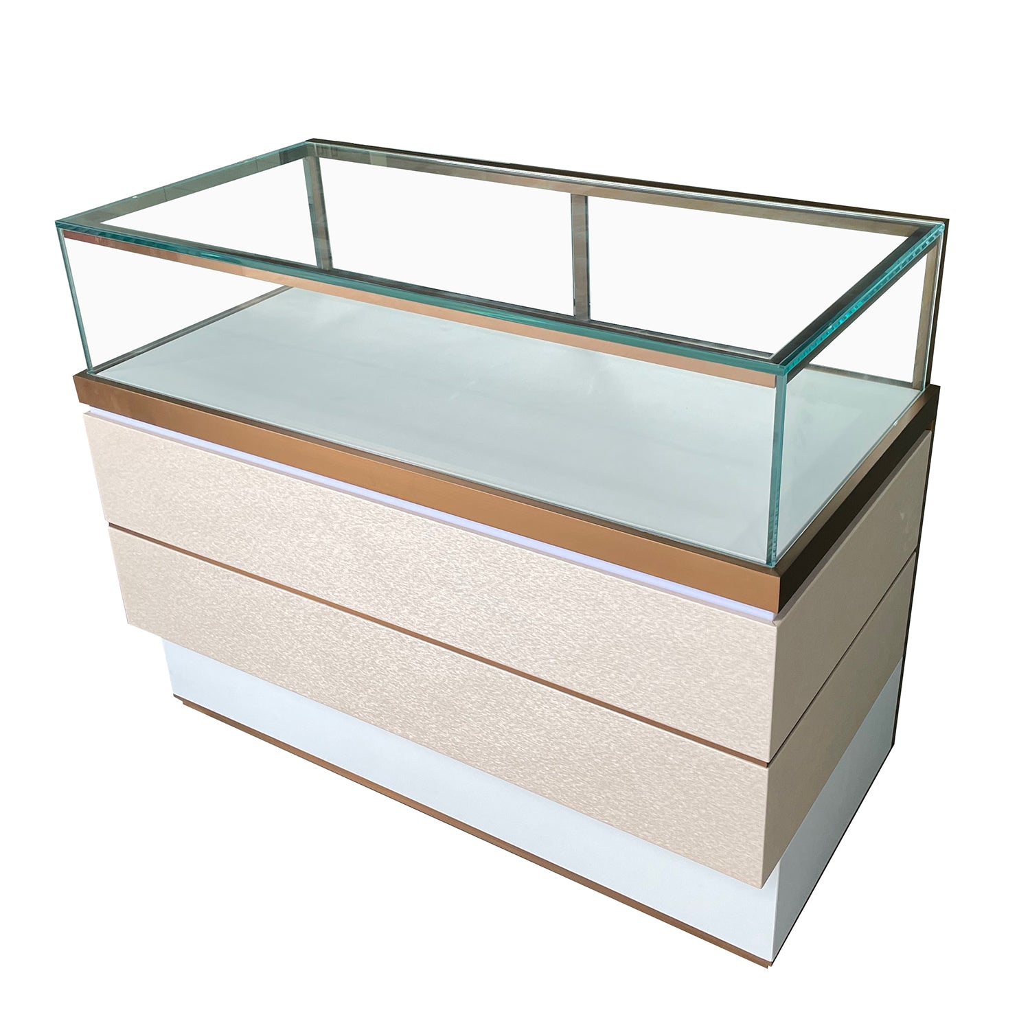 Luxe Jewelry Counter Showcase with Gold Trim