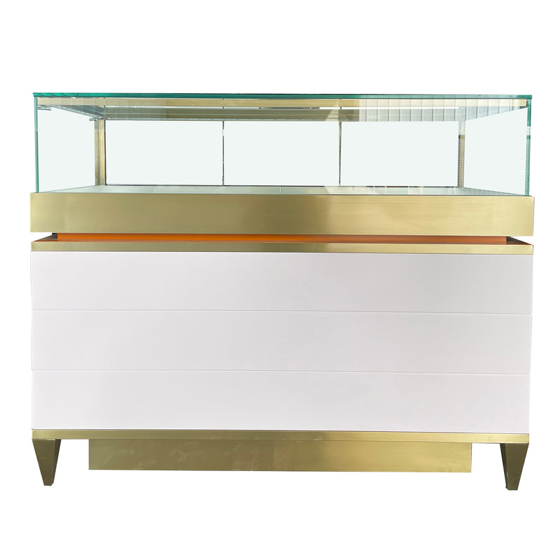 Luxe Jewelry Counter Showcase with Gold Trim
