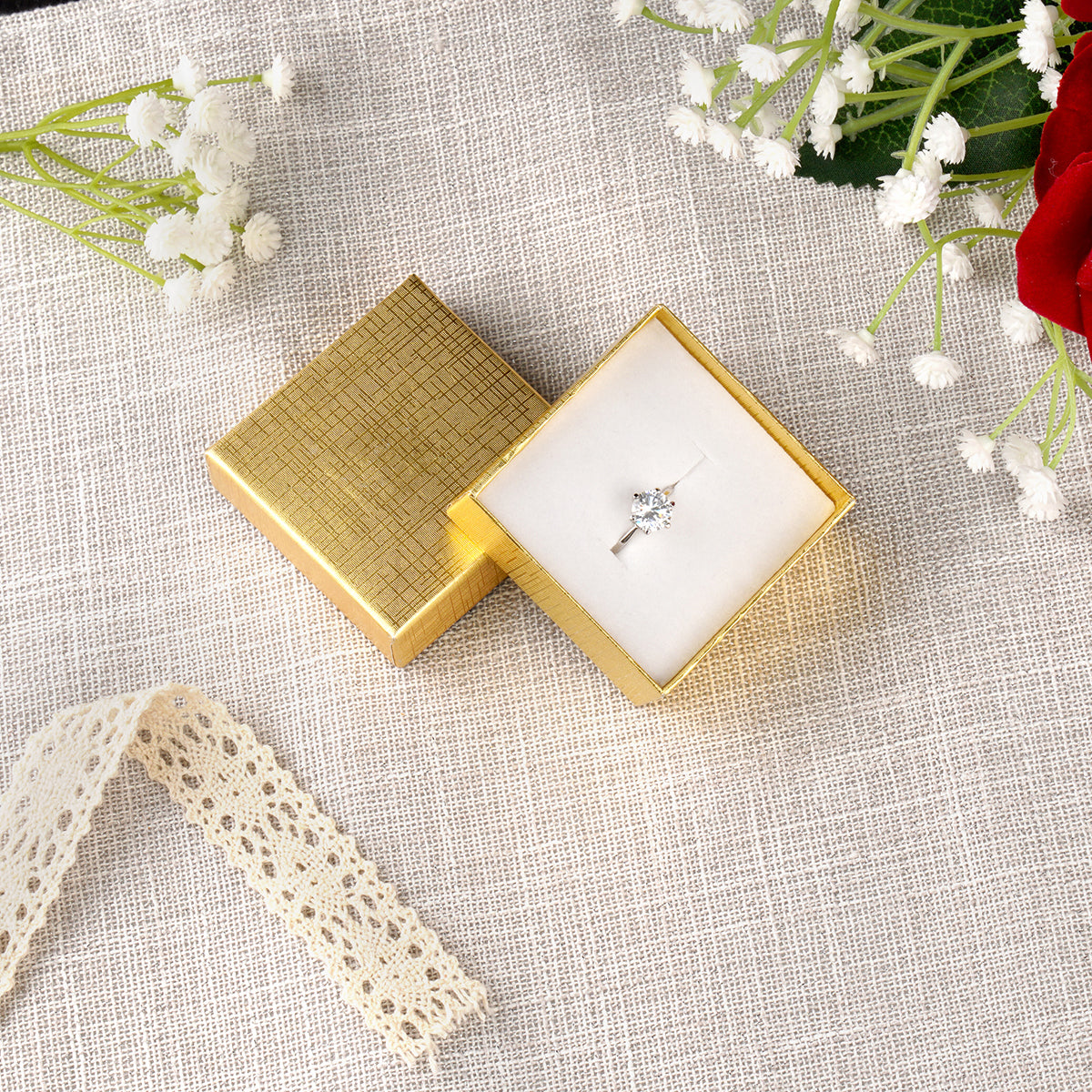 Silver and Gold Linen Cotton Filled Cardboard Box