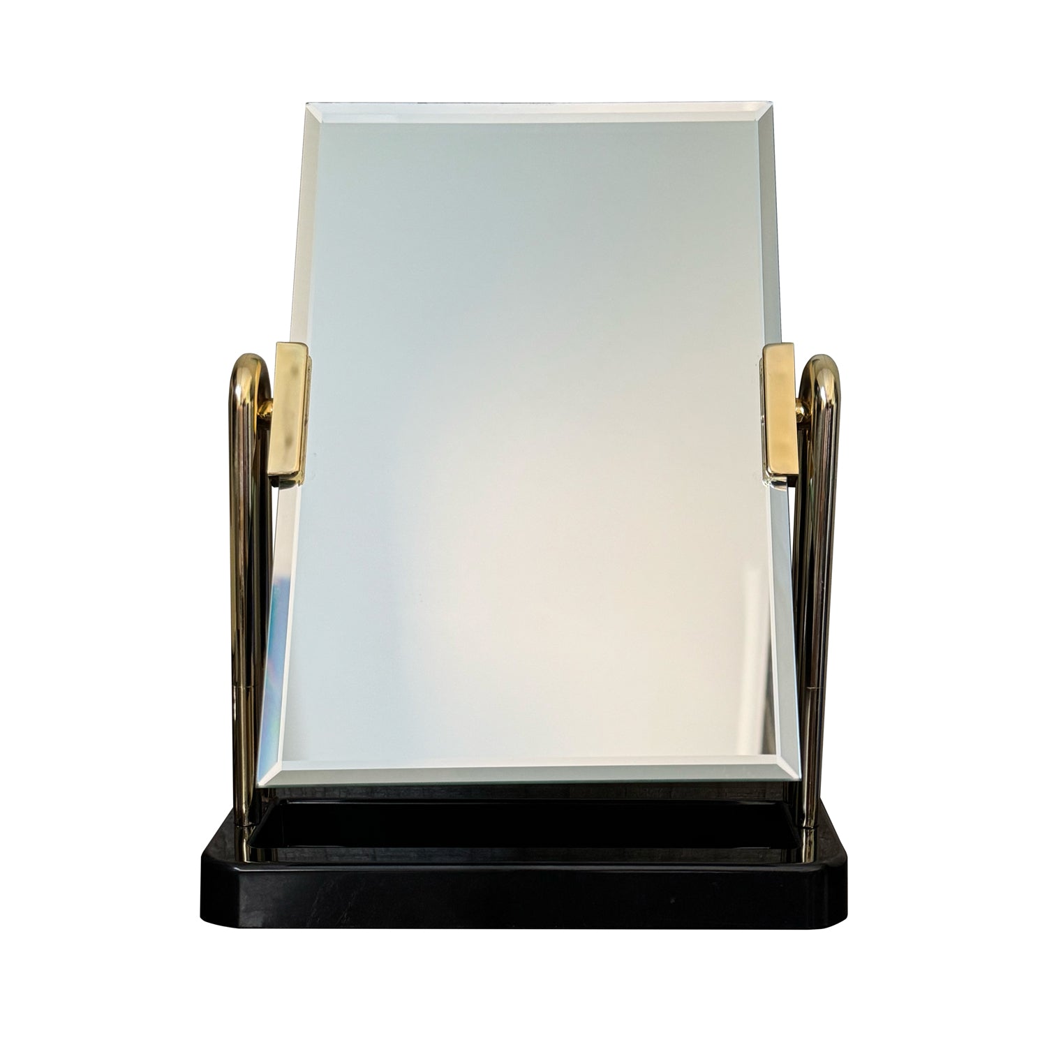 Elegant Jewelry Display Mirror with Black & Gold Stand