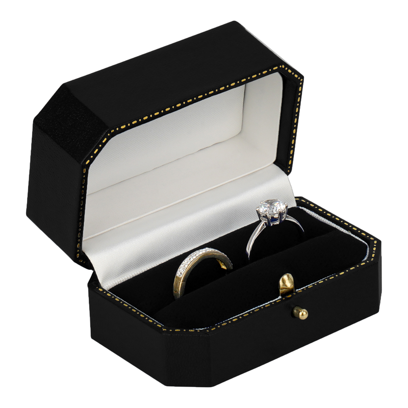 Leatherette Double Ring Box with Gold Accent and Matching Insert