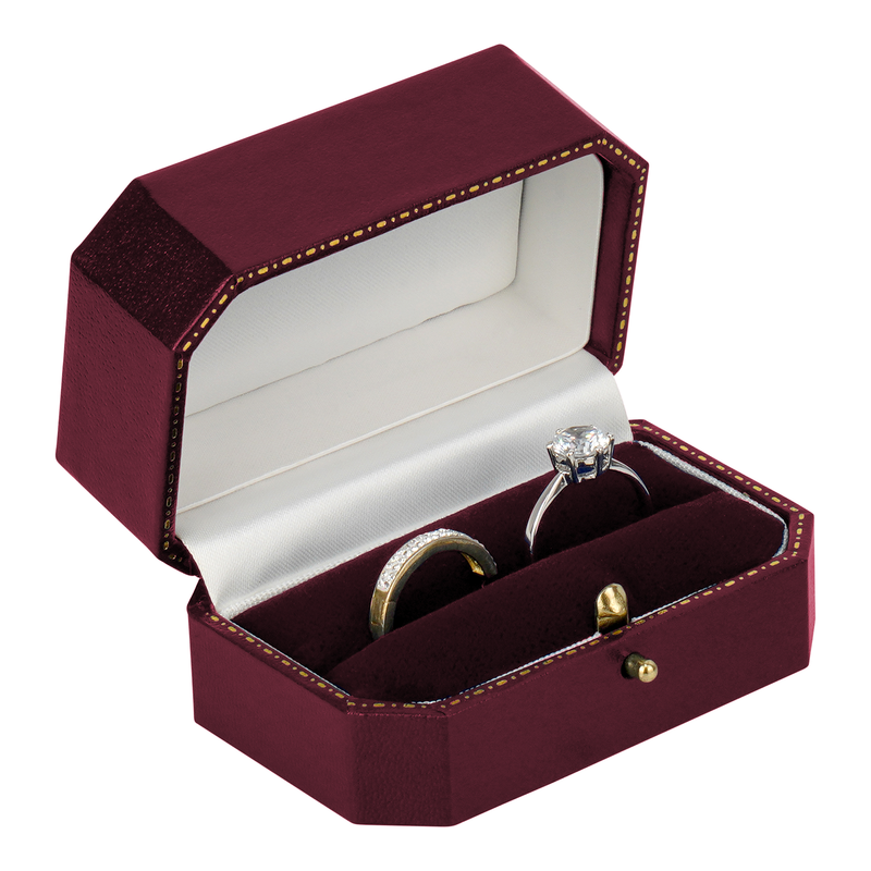 Leatherette Double Ring Box with Gold Accent and Matching Insert