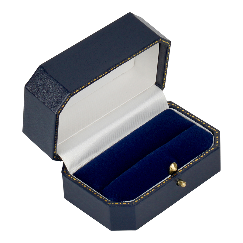 Leatherette Double Ring Box with Gold Accent and Matching Insert