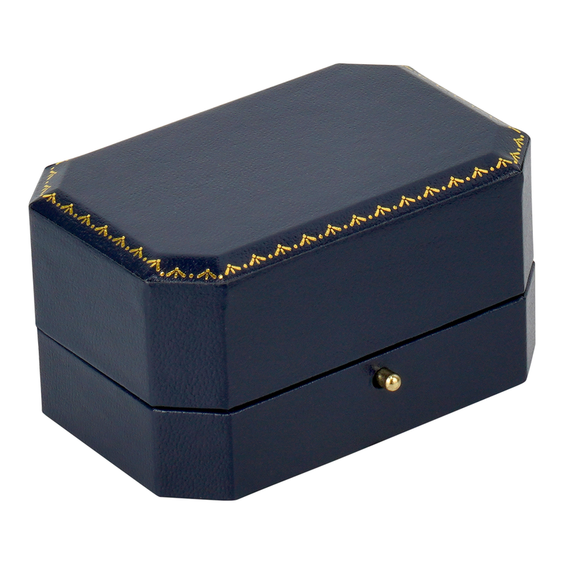 Leatherette Double Ring Box with Gold Accent and Matching Insert