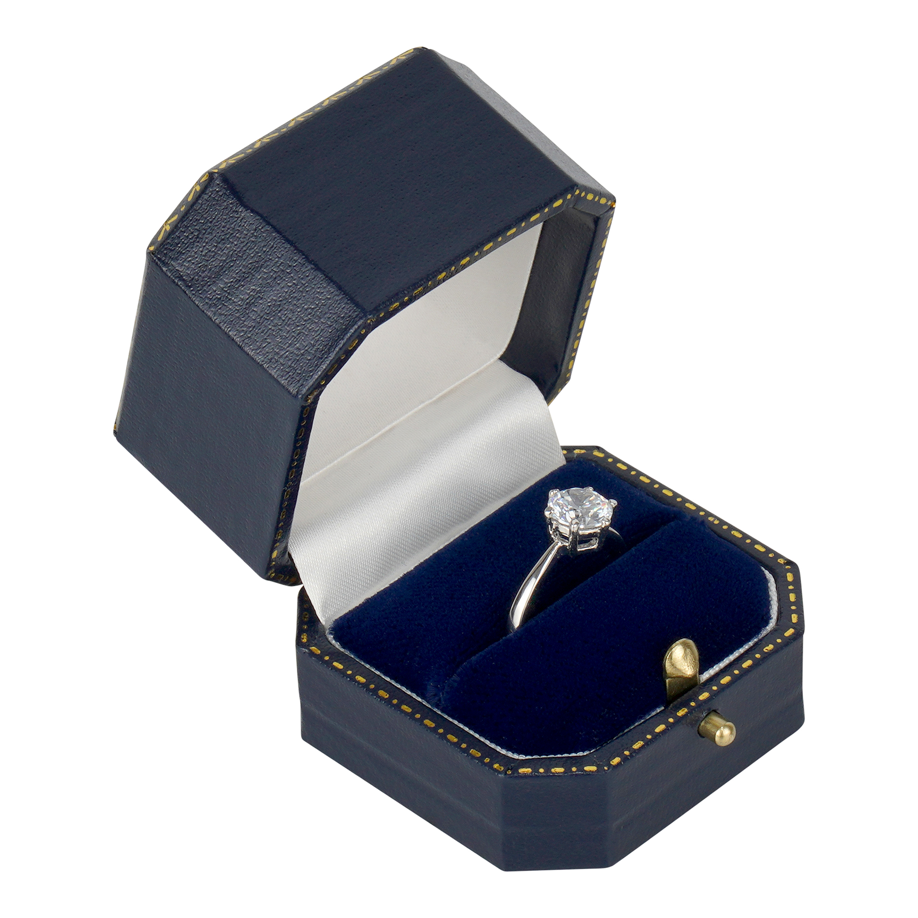 Leatherette Single Ring Box with Gold Accent and Matching Insert