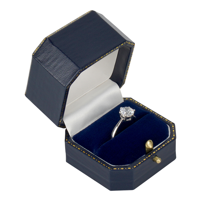 Leatherette Single Ring Box with Gold Accent and Matching Insert