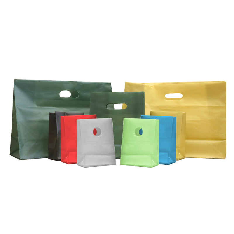 Colored Frosted HDPE Plastic Bags with Die-cut Handles