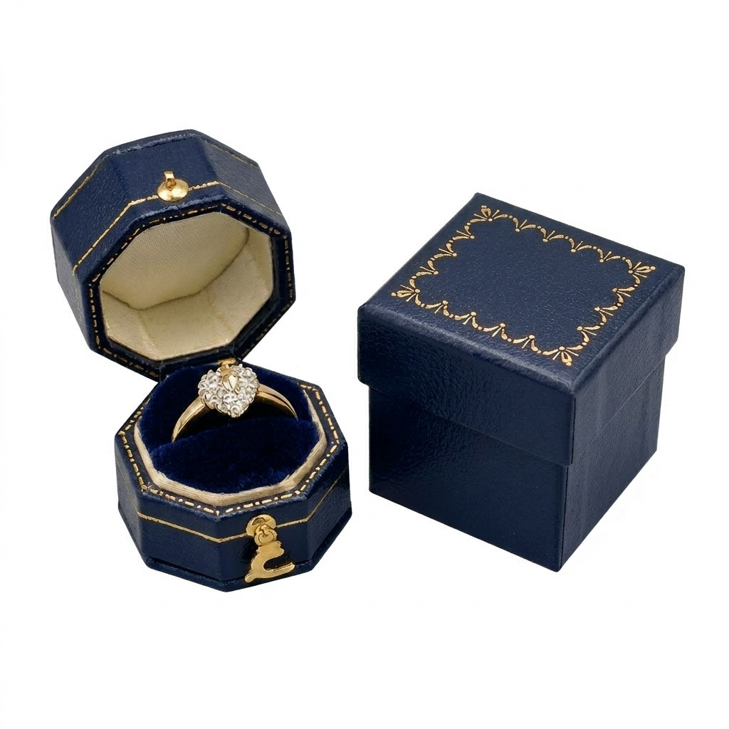 Leatherette Paper Covered Octagon Shaped Single Ring Box