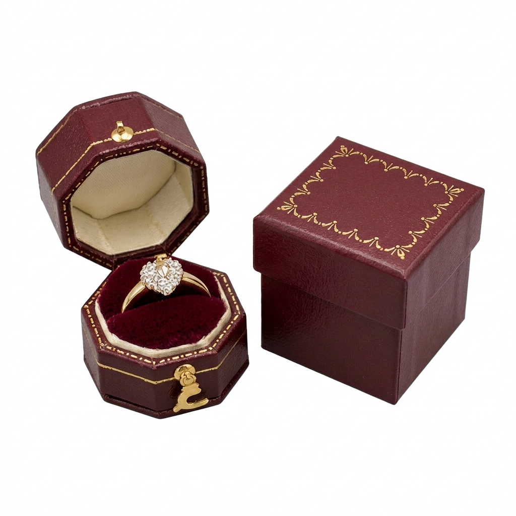 Leatherette Paper Covered Octagon Shaped Single Ring Box