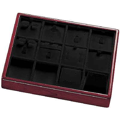 Mahogany Wooden Jewelry Display Tray with 12 Slots