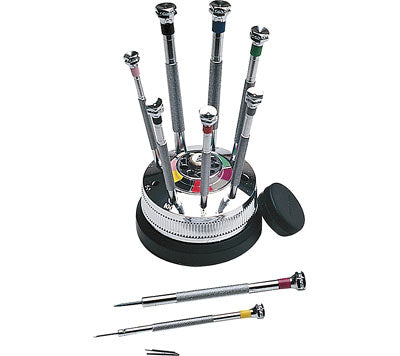 Set Of 9 Screwdrivers In Rotating Stand