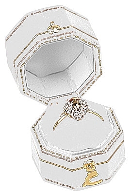 Leatherette Paper Covered  Octagon Shaped Single Ring Box with Gold Detailing, Delicate Gold Clasps, and Plush Velvet Inserts