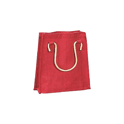 Red Jute Tote Bag with Bamboo Cane Handle