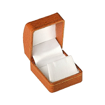 Leatherette Single Earring Box with Gold Accent and White Interior