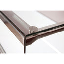 Modern Wooden Showcase with Stainless Steel Legs and Luscious Suede Inserts