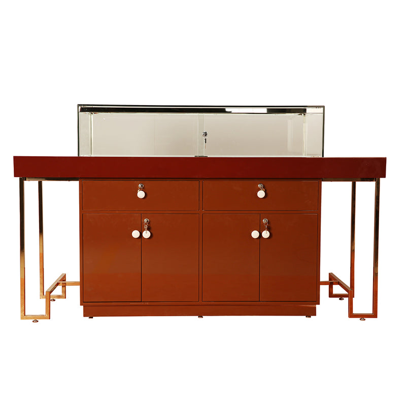 Modern Wooden Showcase with Stainless Steel Legs and Luscious Suede Inserts