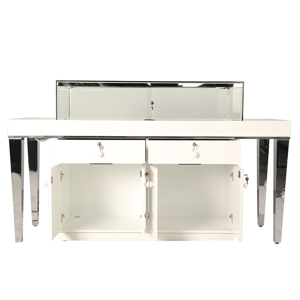 White Gloss Wood with Aluminum Frame Jewelry Display Showcase