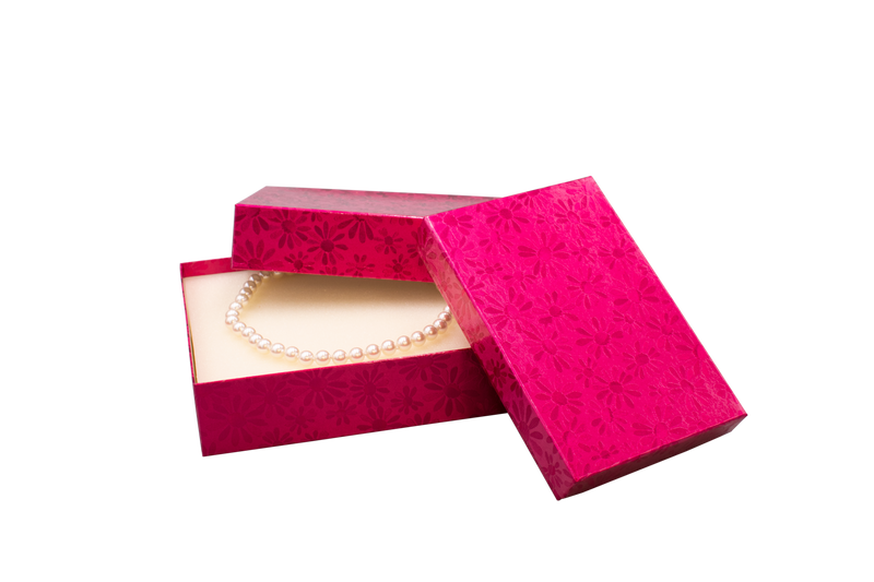 Pink Diamond-textured Paper Cardboard Jewelry Gift Boxes With Foam Insert