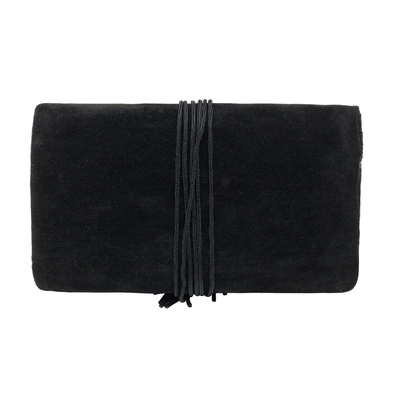 Black Suede Pouch with Multiple Zippered Compartments