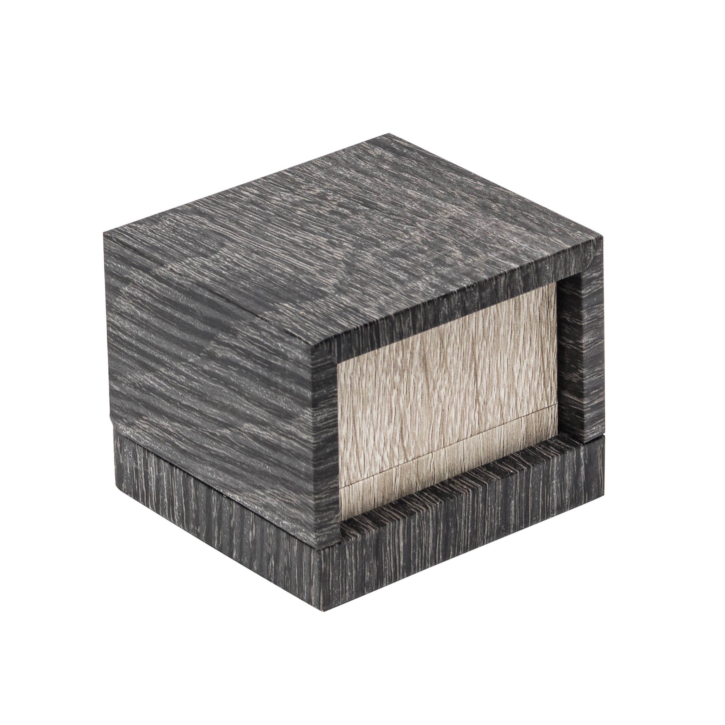 Textured Wood-Grain Single Ring Box with Rich Suede Interior