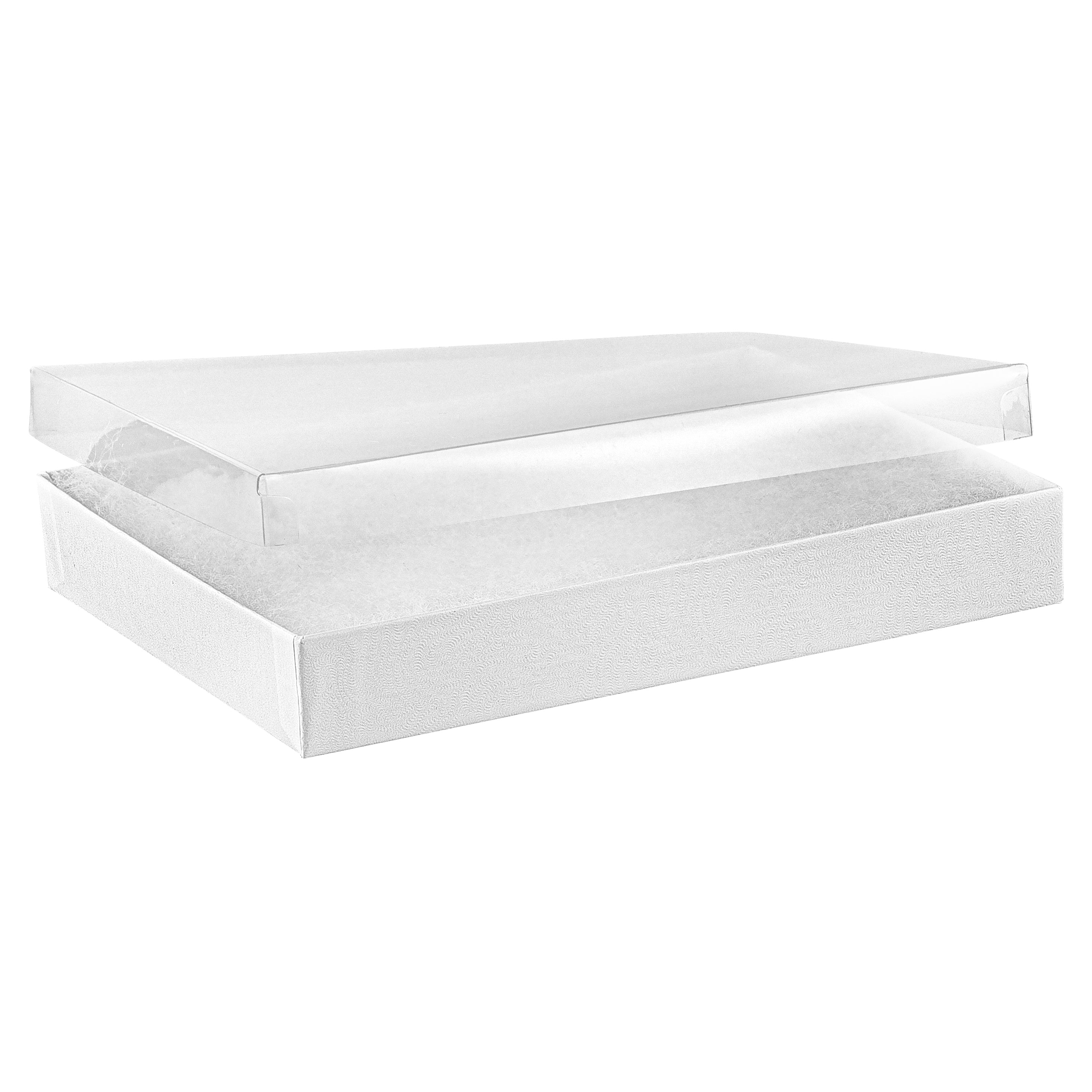 White Cotton Filled Cardboard Boxes with Clear Lid