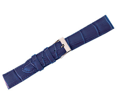 Leather Watch Band Crocodile Navy Blue (12mm) Long