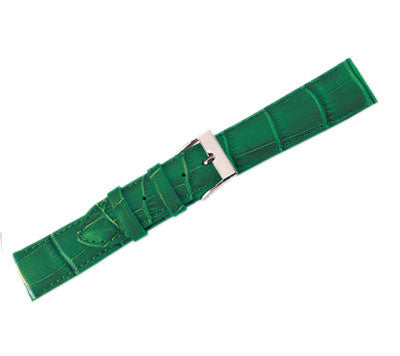 Leather Watch Band Crocodile Dk. Green (18mm) Long