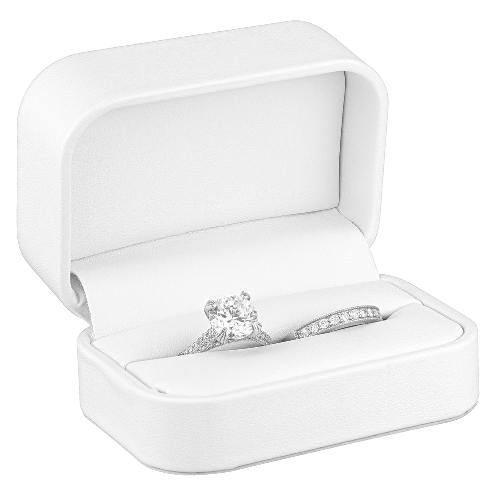 Leatherette Double Ring Box with Matching Interior